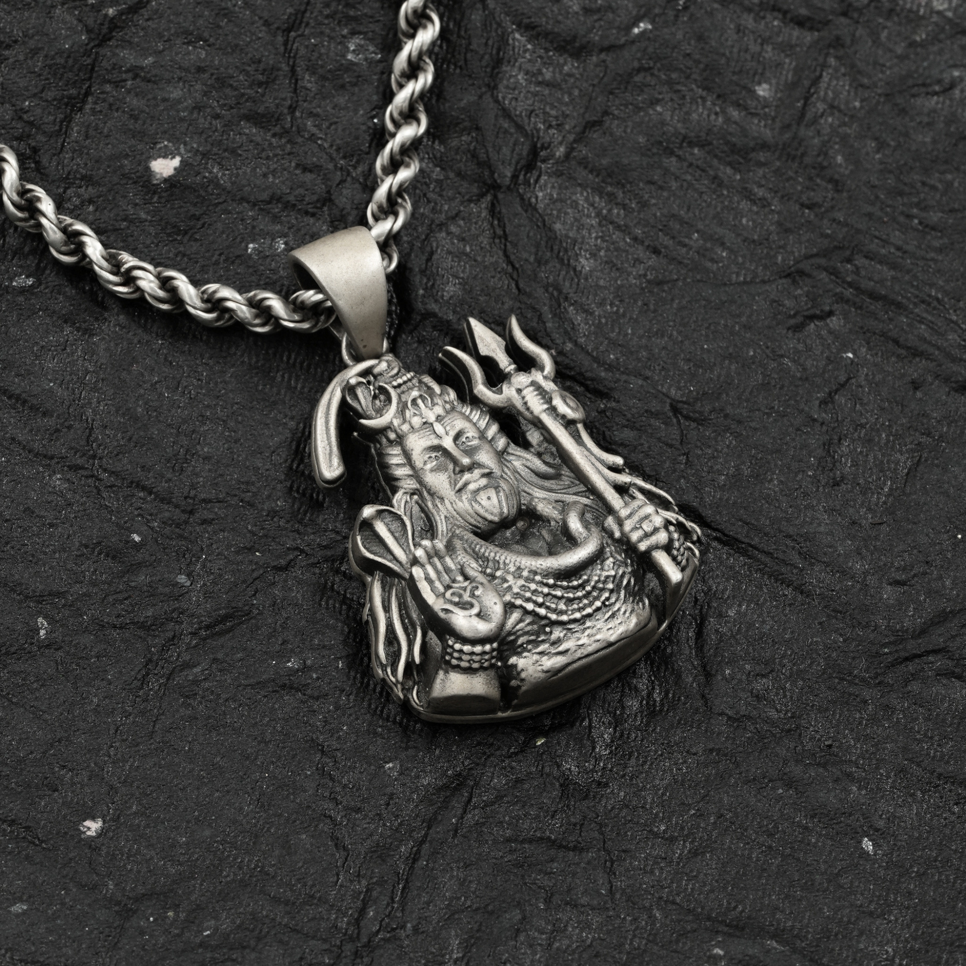 Mahadev Trishul antique pendant in 925 sterling silver, spiritual pendant for men