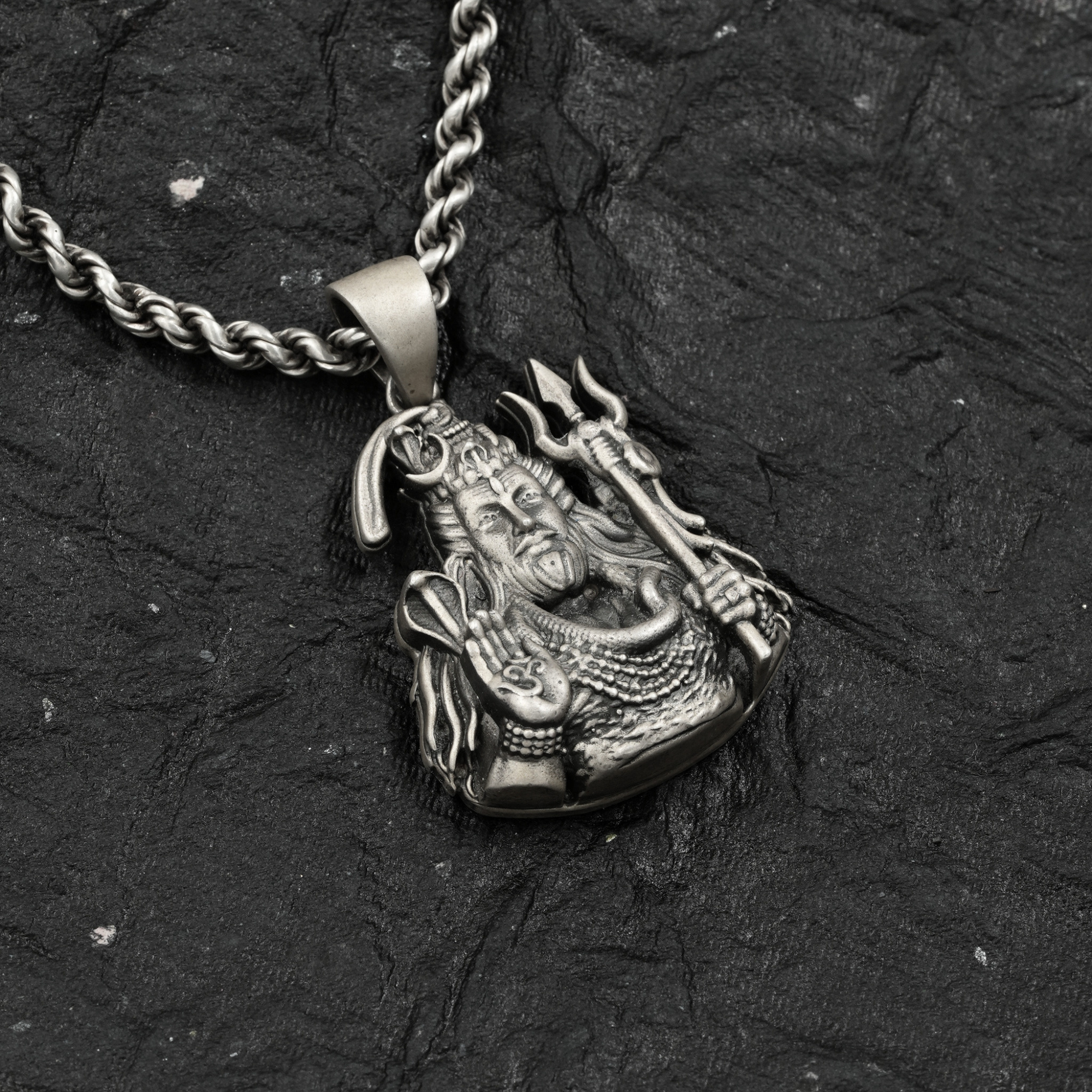 Mahadev Trishul antique pendant in 925 sterling silver, spiritual pendant for men