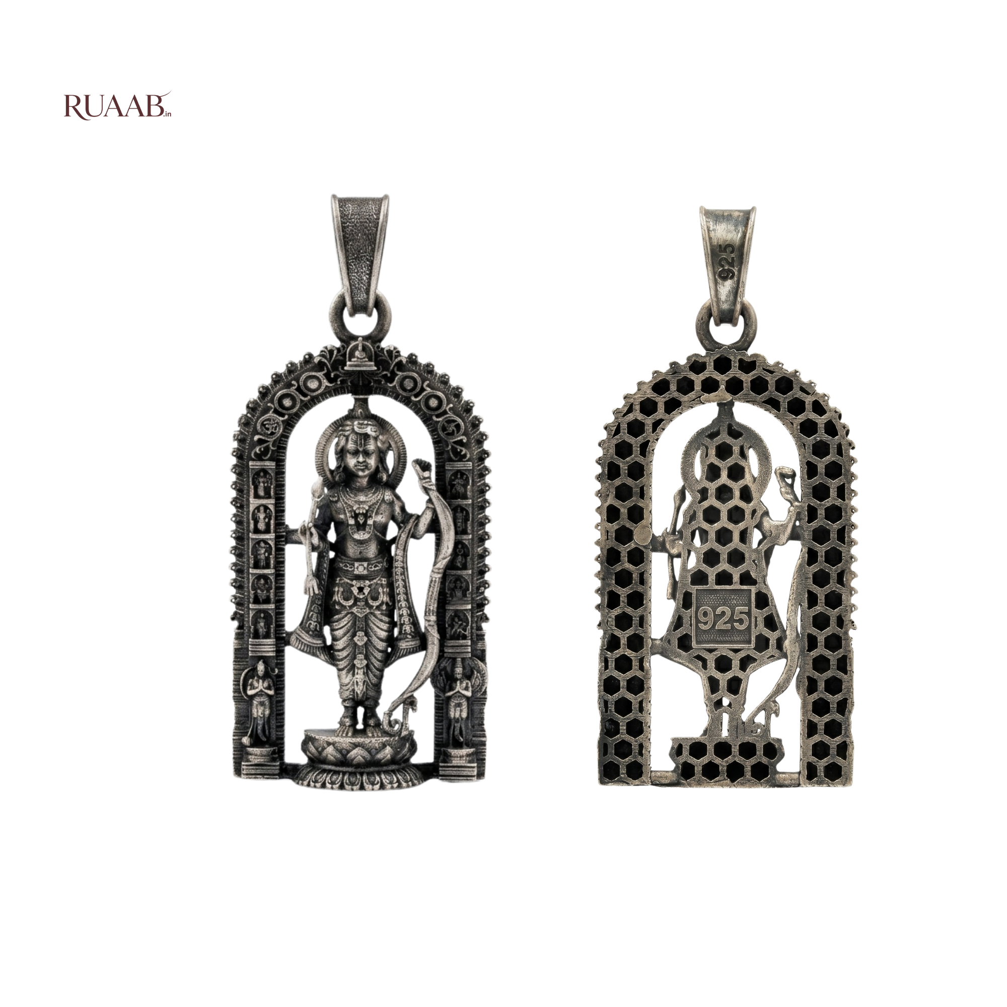 Ayodhya Ram Lalla Antique Silver Pendant | 925 Sterling Silver | Spiritual Pendant for Men