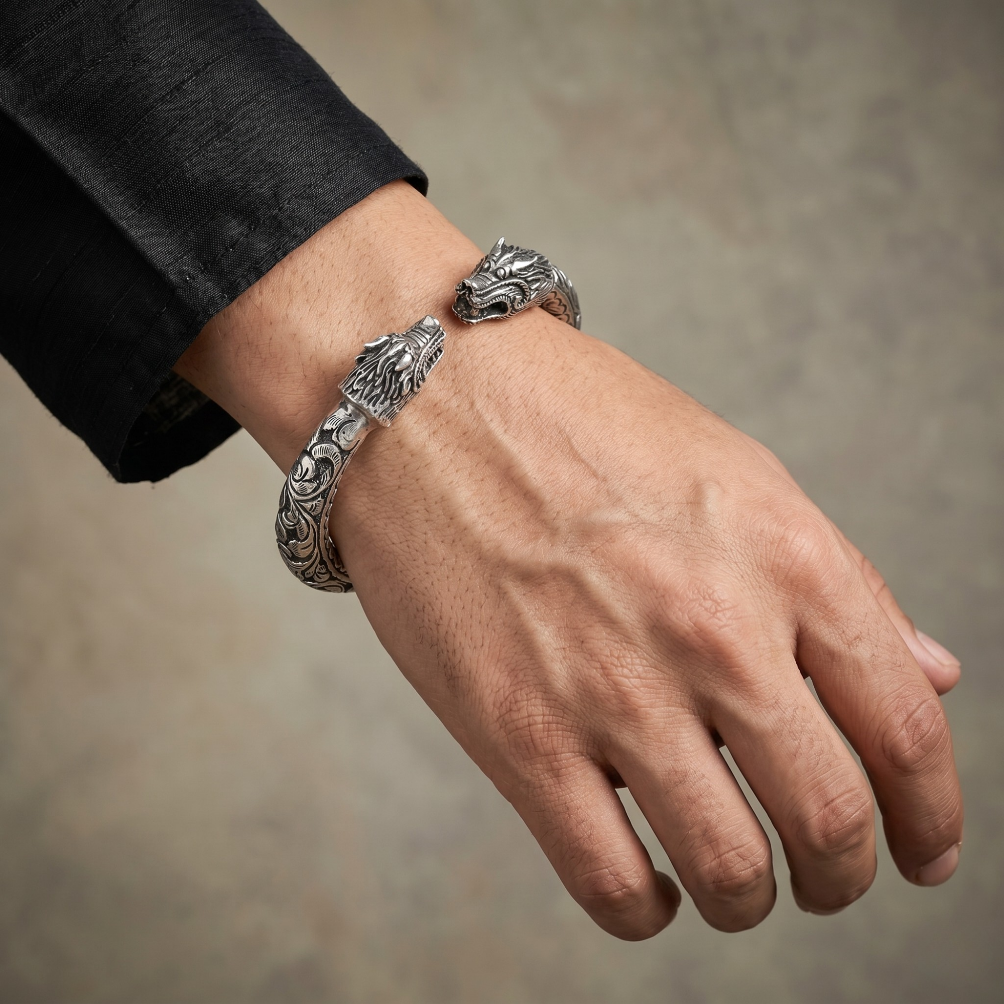 Rajwadi Dragon Head Kada – Ruaab Exclusive 925 Silver