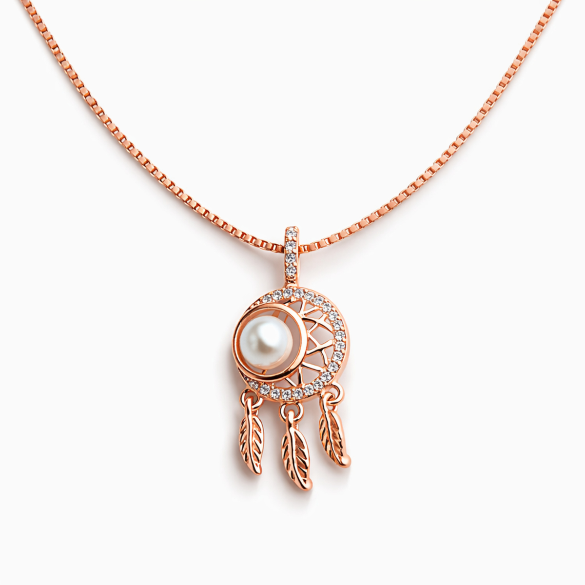 Pearl Dreamcatcher Pendant – Rose Gold Finish