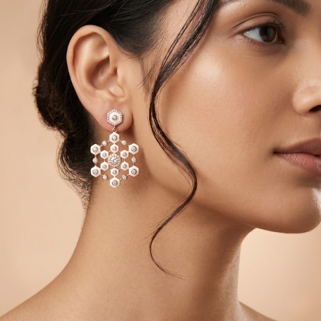 Ivory Hexa luxe drop earrings in 925 silver
