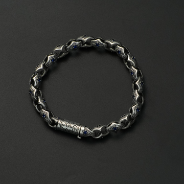 Antique Oxidized Silver Bracelet with Blue Stone Accents