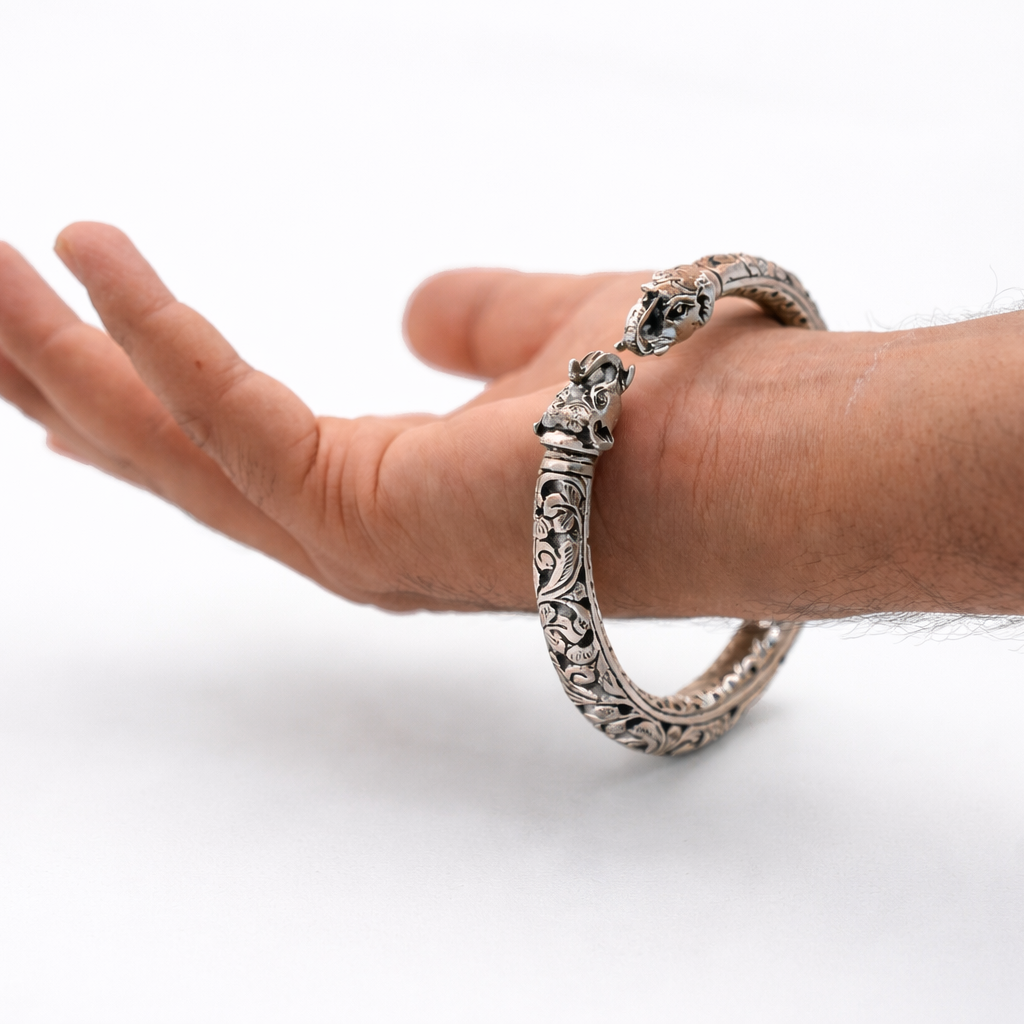 Rajwadi Elephant kada in 925 silver, Ruaab Exclusive