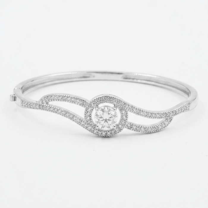 Aurora Halo bangle bracelet in 925 sterling silver with zircon pavé