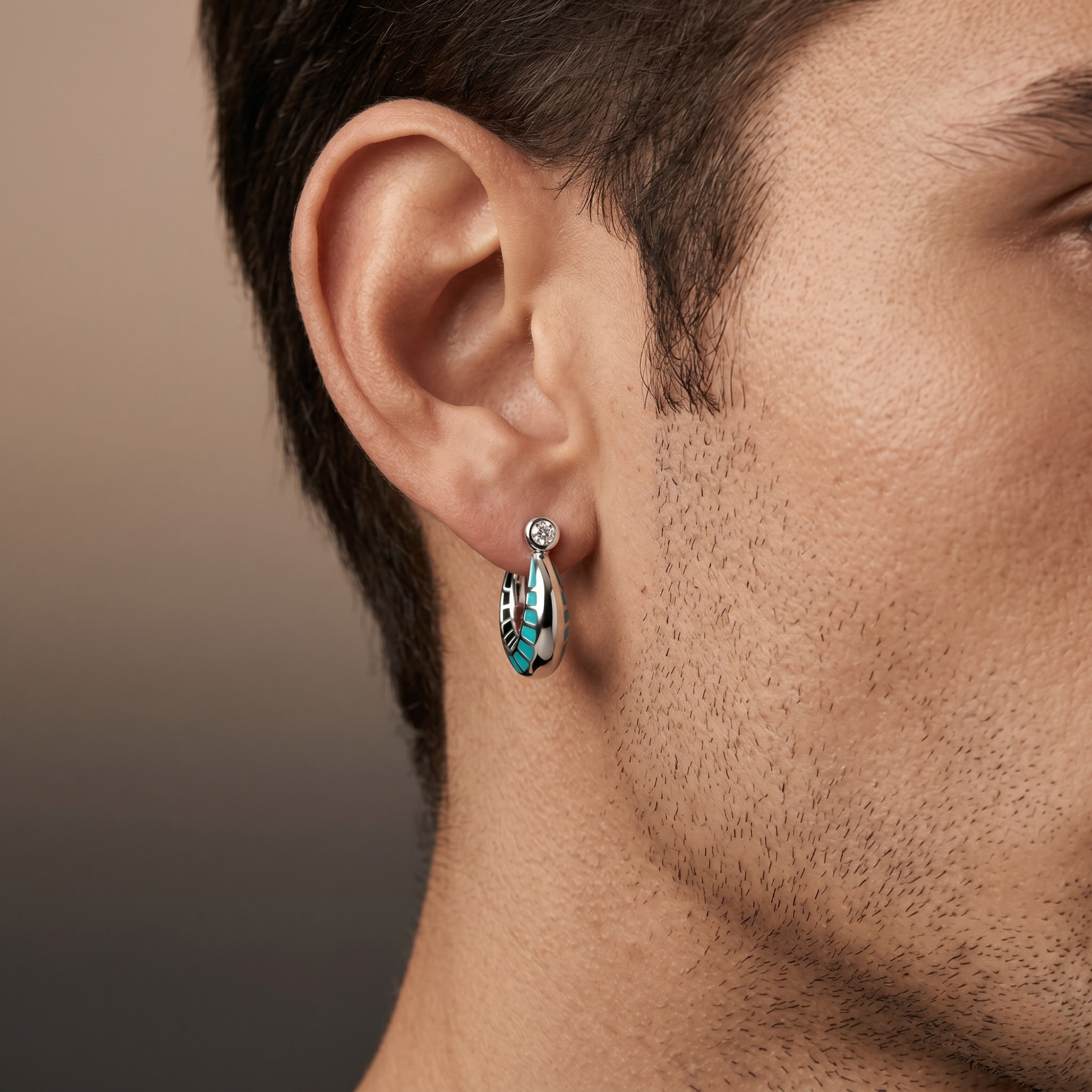 Turquoise Flux Hoop Earrings – 925 Silver