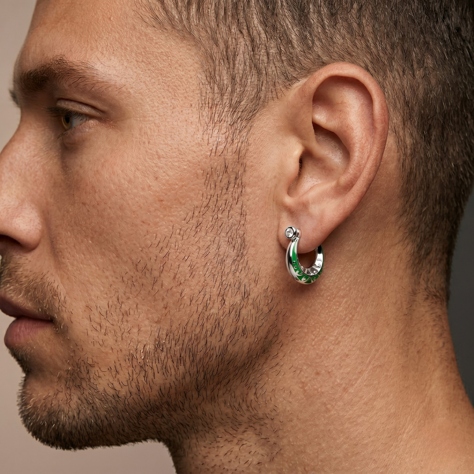 Emerald Crest Hoop Earrings – 925 Silver