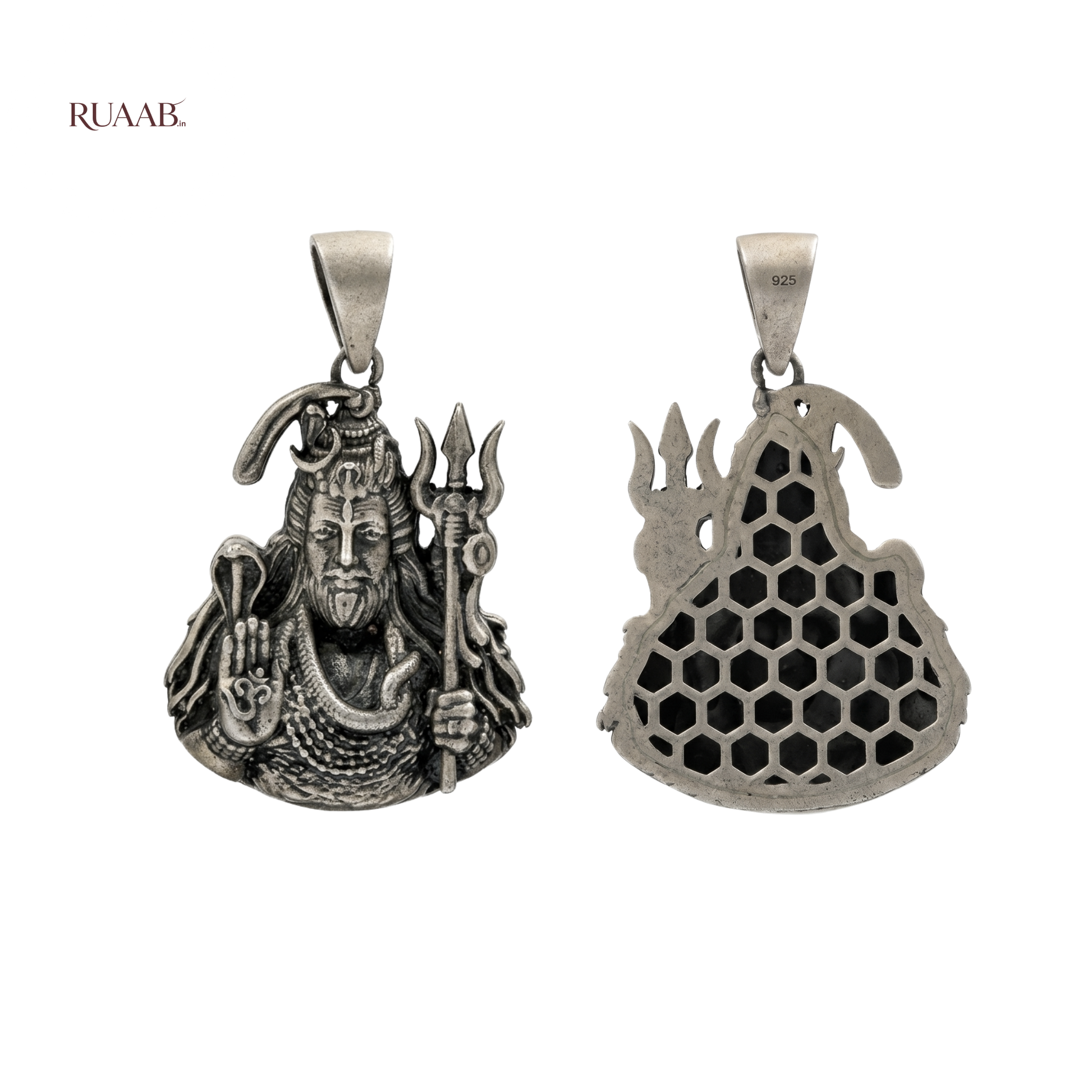 Mahadev Trishul antique pendant in 925 sterling silver, spiritual pendant for men