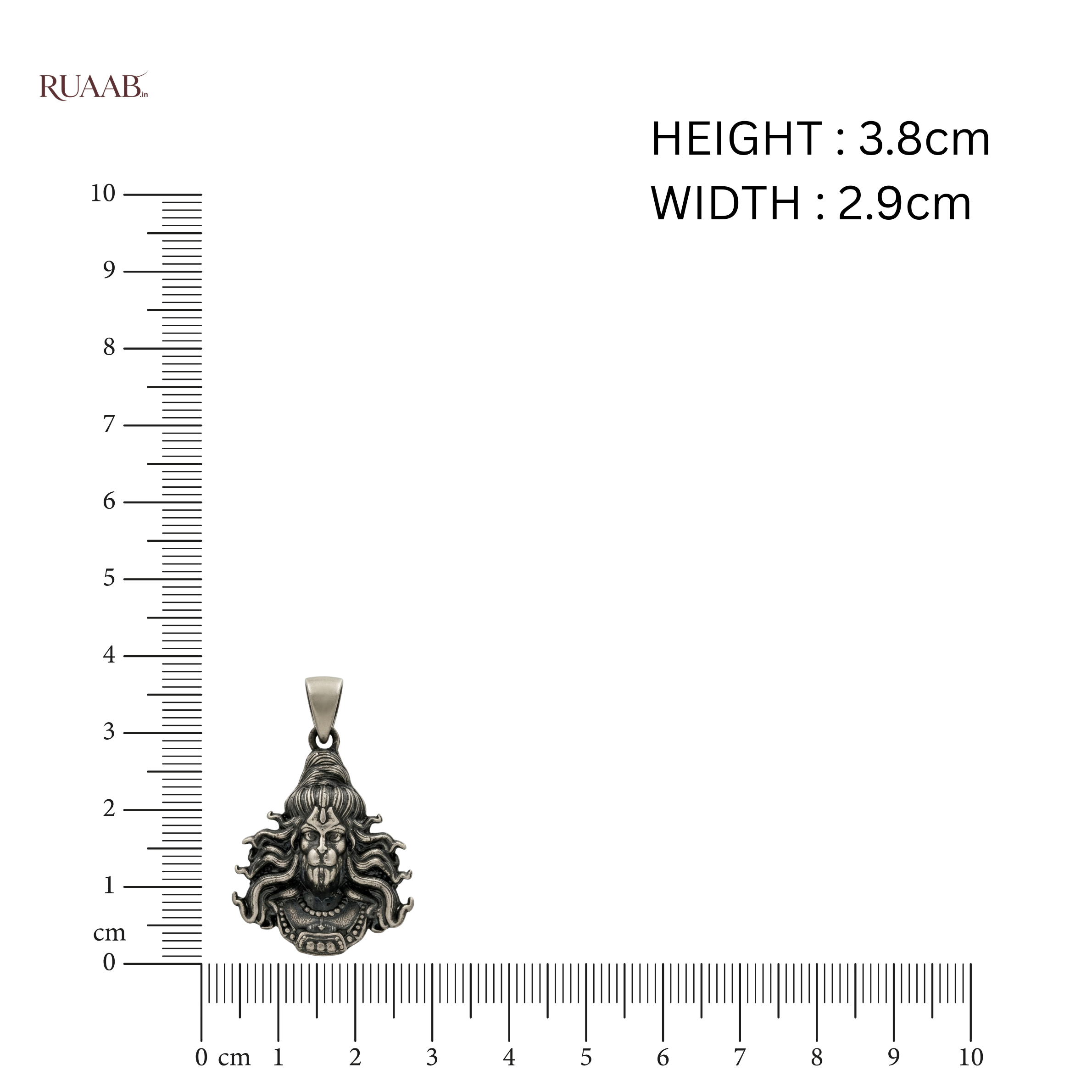 Pendant with measurement details on a white background