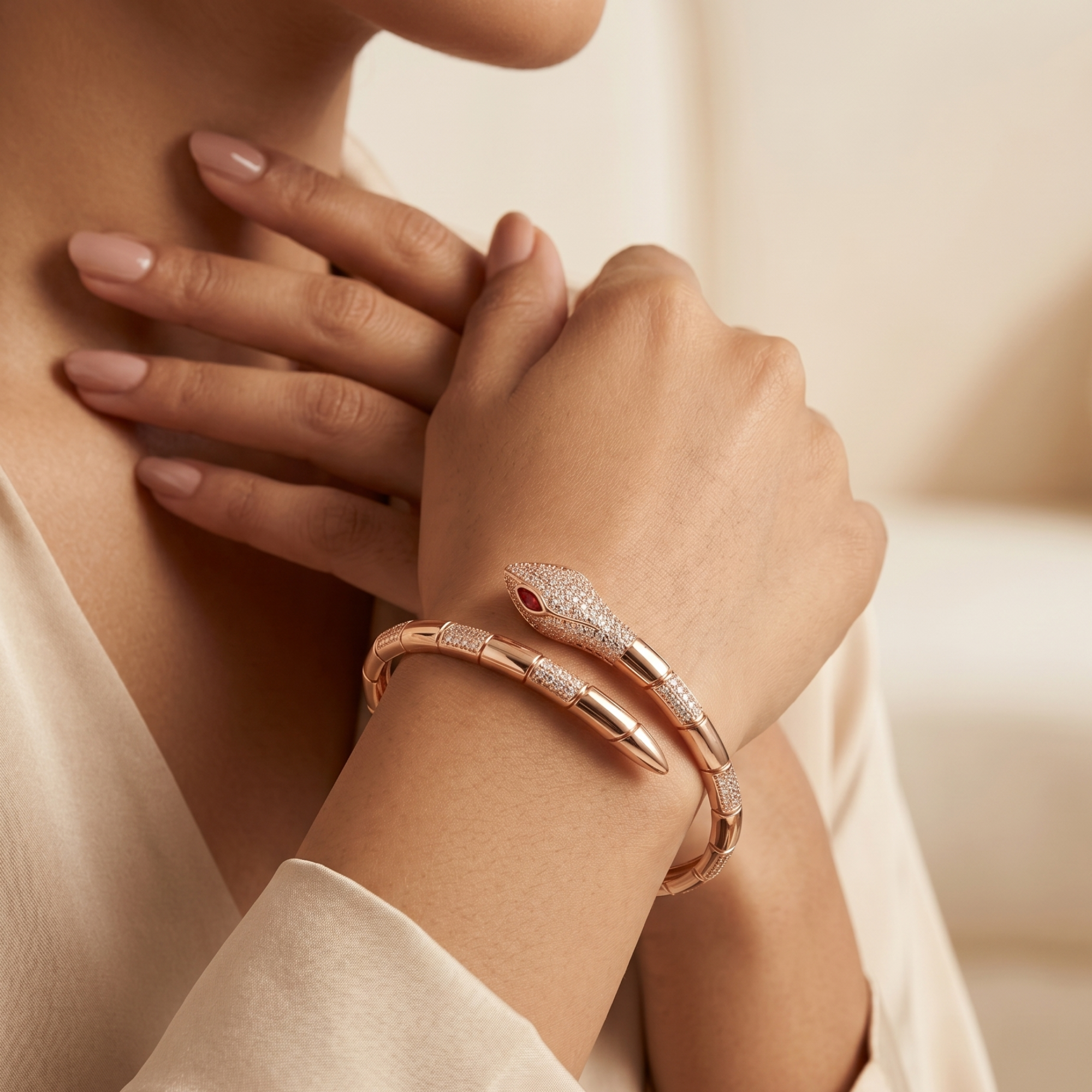 Serpent Luxe kada in 925 silver, rose gold finish