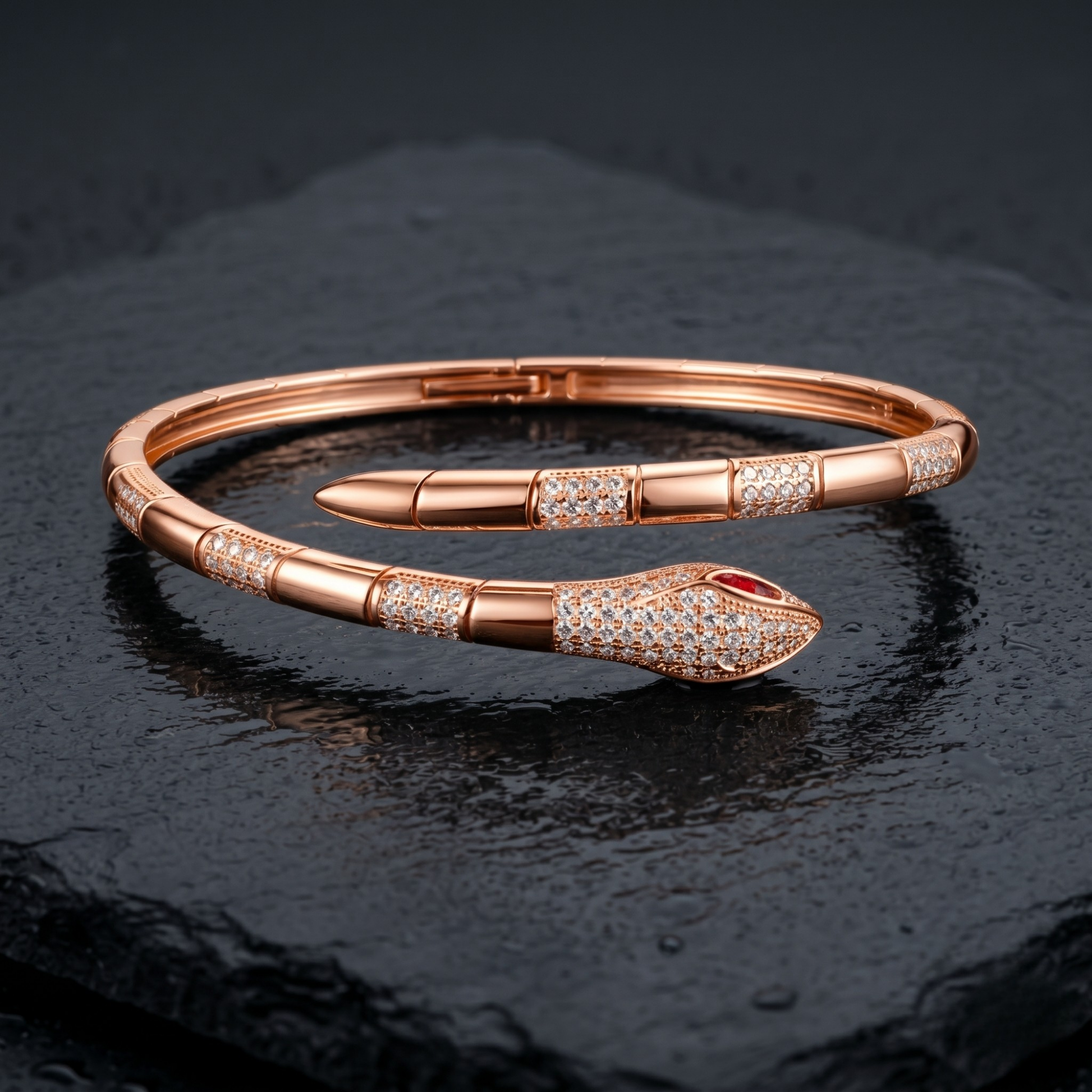 Serpent Luxe kada in 925 silver, rose gold finish