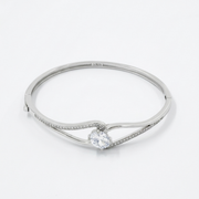 Solitaire Swirl bangle bracelet in 925 sterling silver with cubic zirconia
